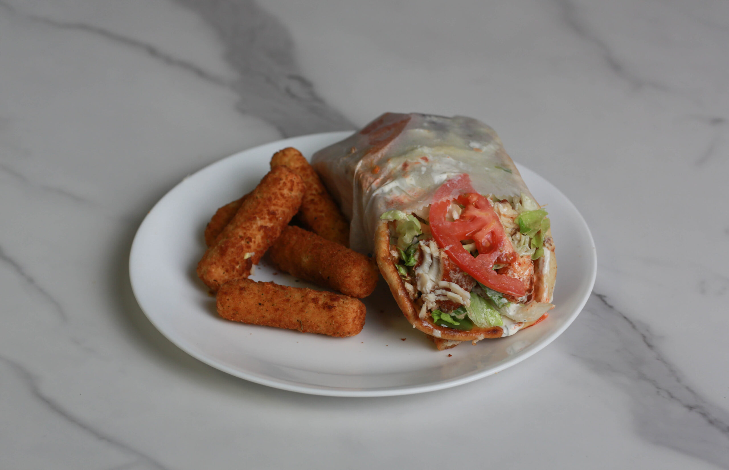 Fish Gyro with Mozzarella Sticks